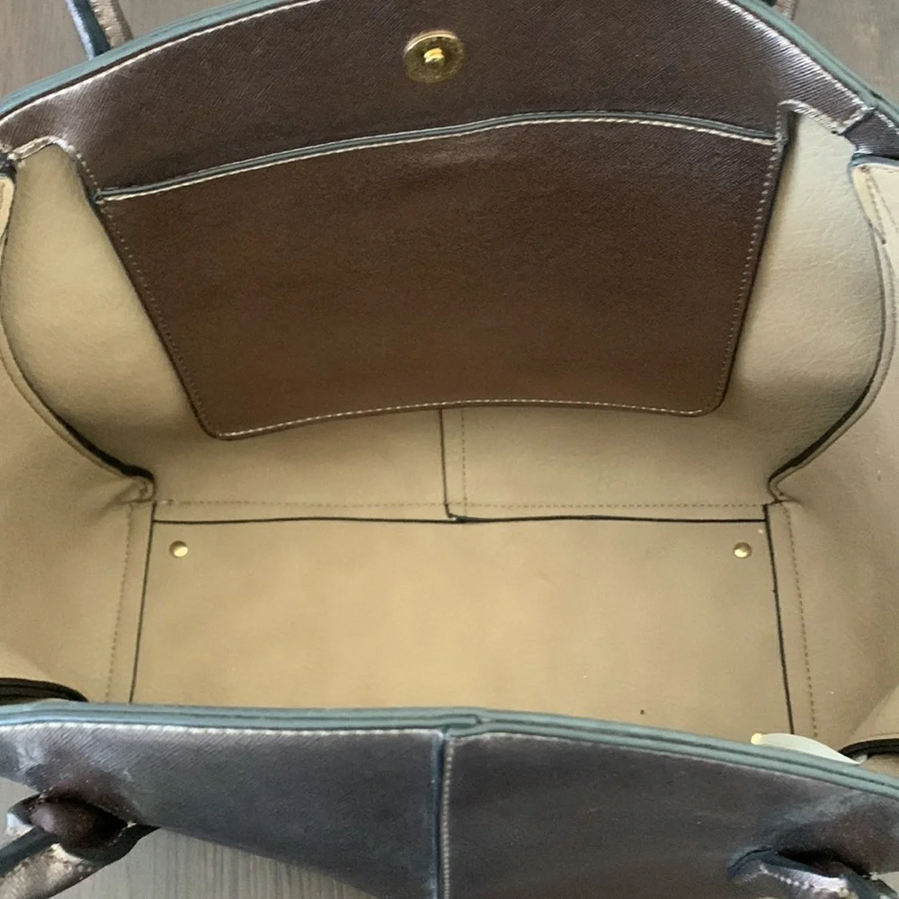 KATE LANDRY METALLIC BRONZE TOTE SATCHEL STATEMENT BAG - Picture 9 of 11